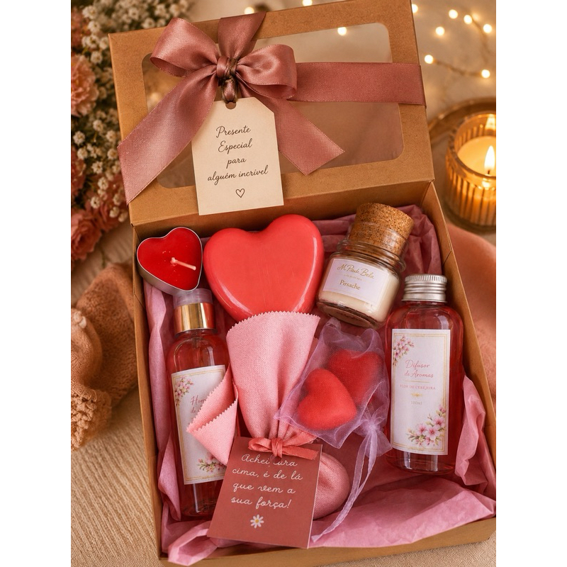 Kit Presente Especial Flor de Cerejeira | Home Spray, Difusor, Vela Pistache e Caixa Presente