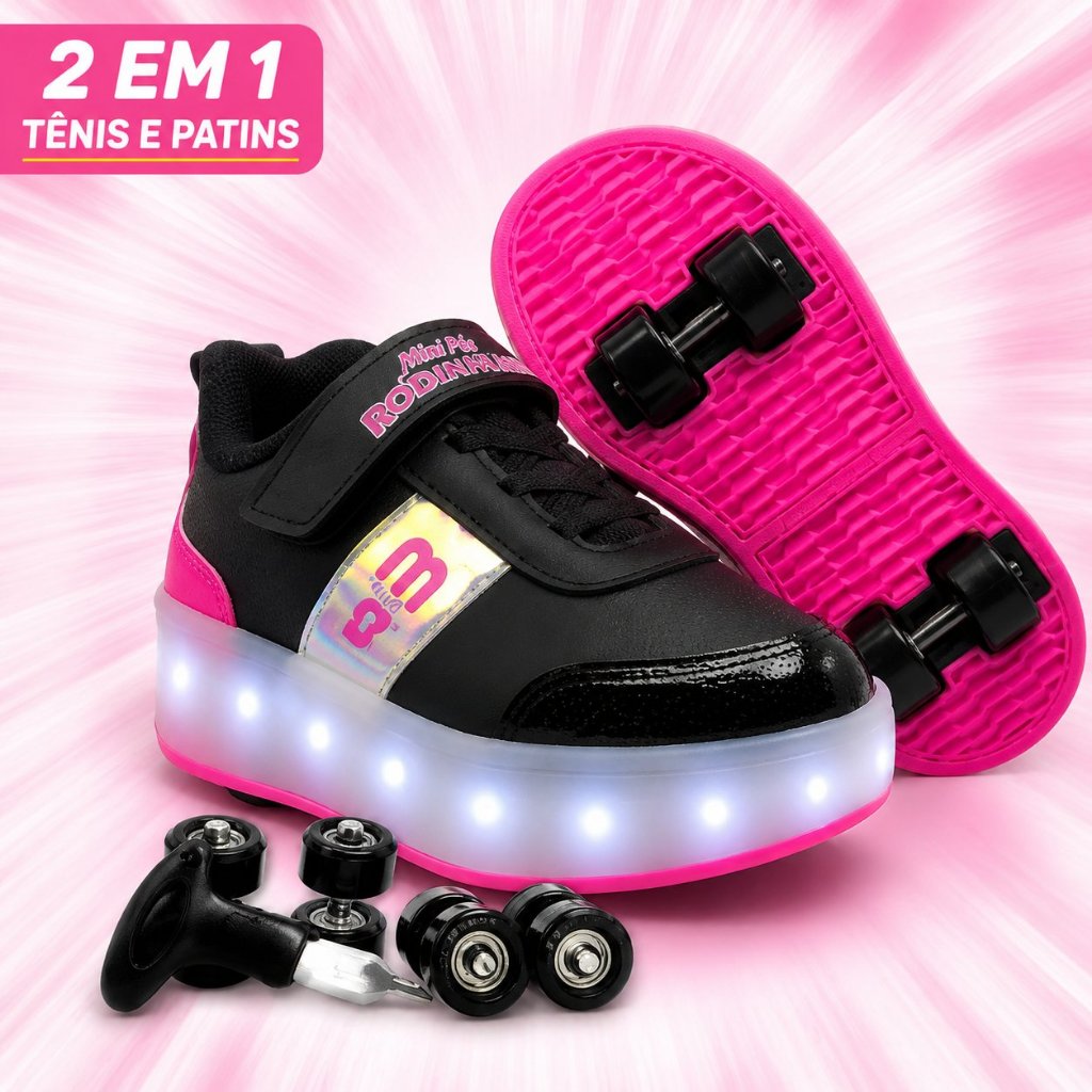 Tênis de Rodinha Infantil Menina COM LED 2 em 1 Removível Confortável Antiderrapante Escolar