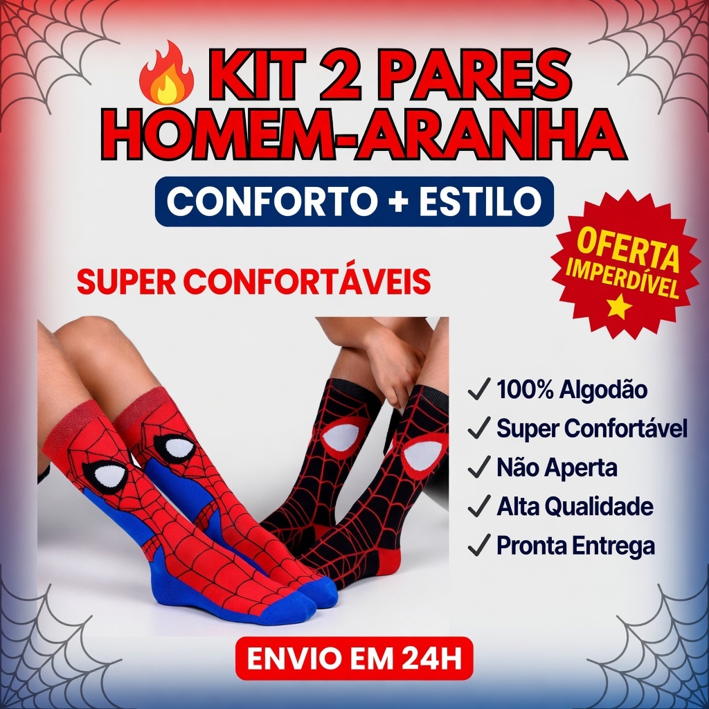 Meia Cano Longo Spider-Man Homem Aranha Unissex TIPO 1 | Confortável e Divertida