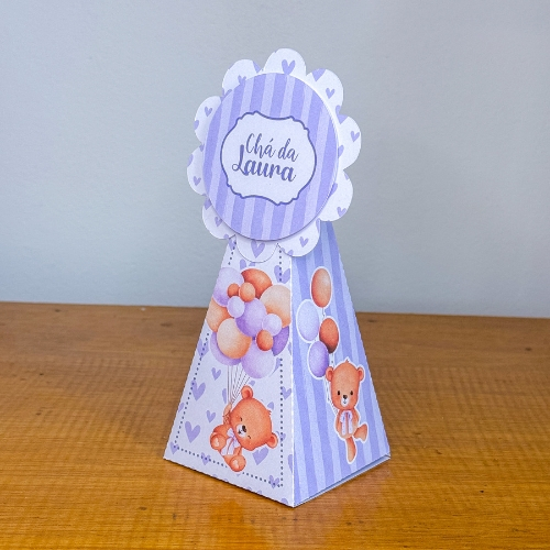 Kit Caixinhas Pirâmide Tema Chá de Bebê Ursinha Lilás Pegue e Monte/Festa Infantil (LEIA A DESCRIÇÃO)