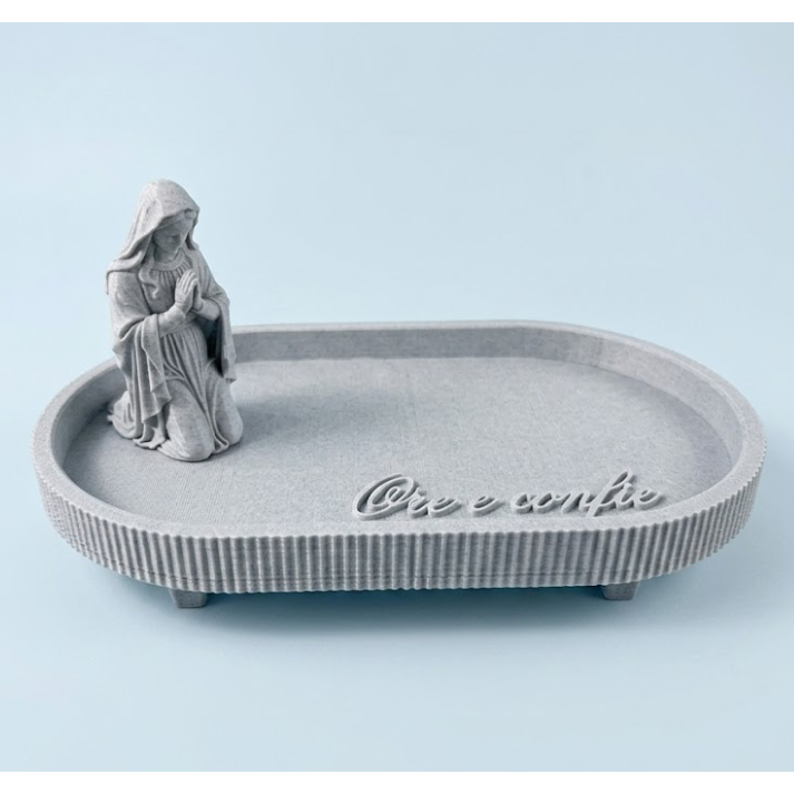 Bandeja Porta Objetos com Imagem de Nossa Senhora Ore e Confie Branco-Mármore Decoração Religiosa