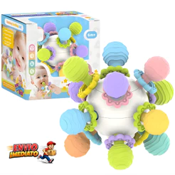 Kit Mordedor para Bebê brinquedo Sensorial Silicone com Chocalho Peças Coloridas