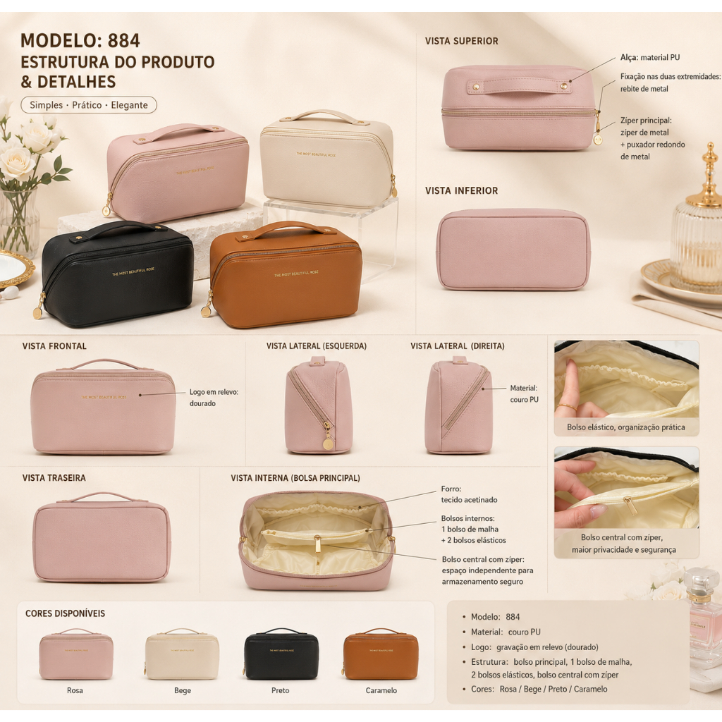 Bolsa De Cosmético  Com Grande Capacidade Portátil Viagem Cosméticos Para Viagem 884/774/885/886