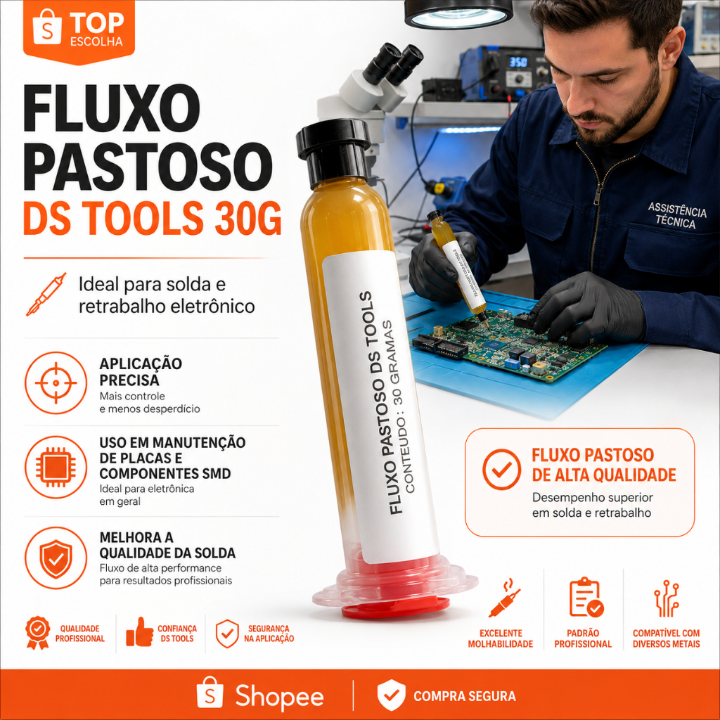 Fluxo Pastoso DS 390 Seringa 30G para Solda SMD, Reparo Eletrônico, Manutenção de Placas