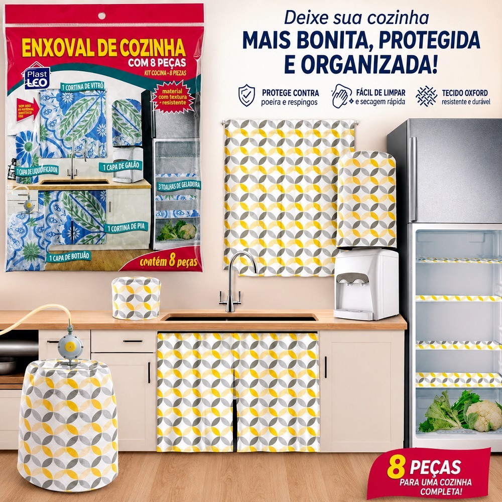 Enxoval de Cozinha Oxford Estampado 8 Peças Plast Leo