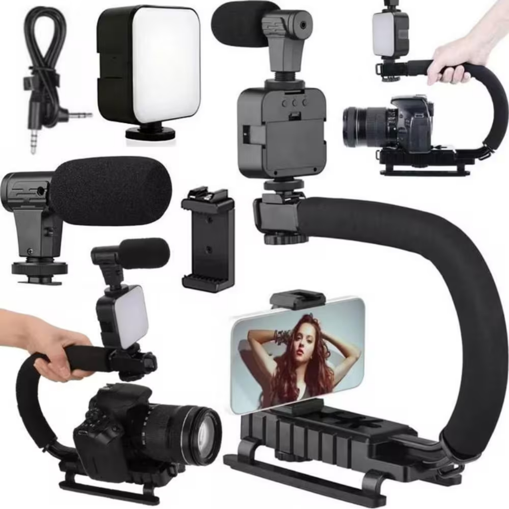 Estabilizador Para Câmera Dslr Celular iPhone Luz Microfone