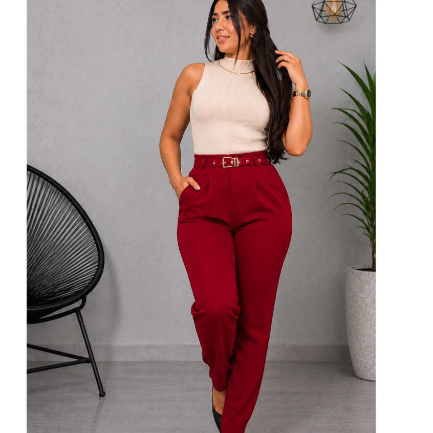 Calça Feminina ZR Alfaiataria P M G | Cintura Alta + Cinto Estilo Elegante Social Casual