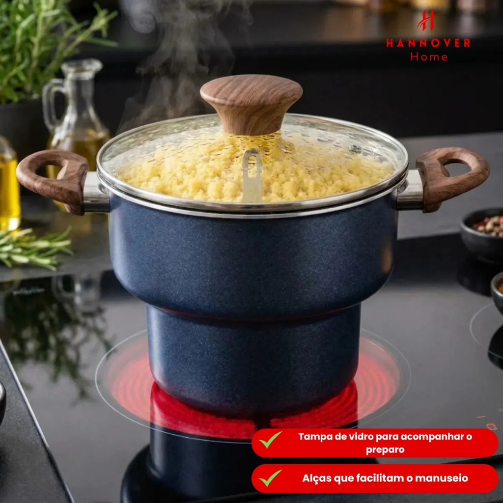 Cuscuzeira Com Tampa de Vidro Antiaderente Panela Vapor Multiuso Cozinha Resistente Vista Home