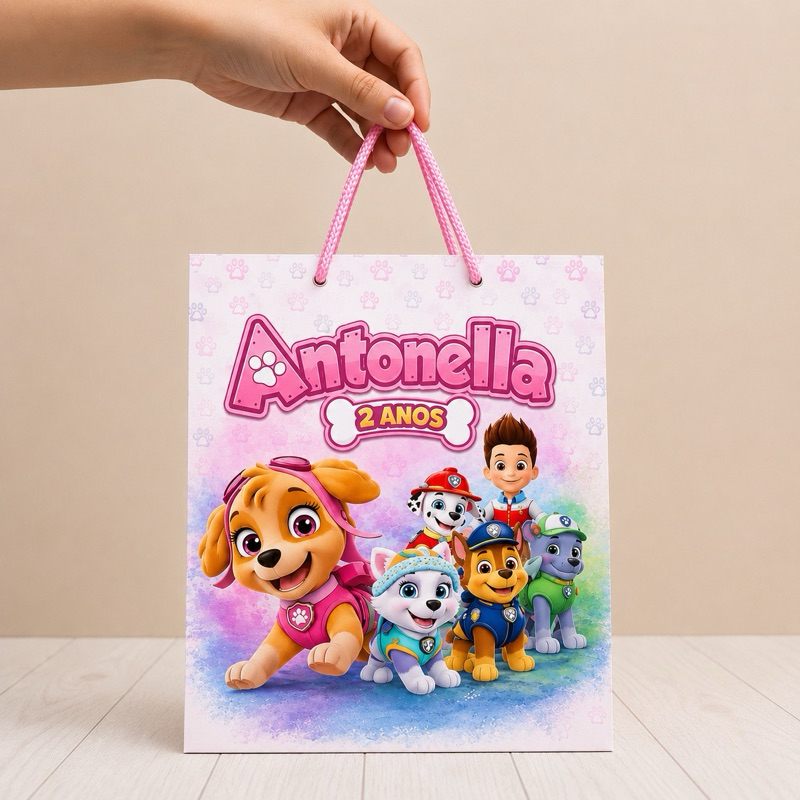 Sacolinha P & M patrulha Canina menina Personalizados /Lembrancinha de Festa /Aniversário