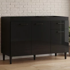 Balcão Gabinete de Pia para Cozinha 120cm 3 Portas Classic P11 Preto - Mpozenato