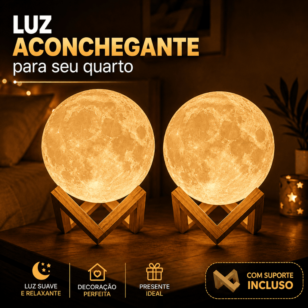 Luminárias Lua Cheia 3D LED Abajur Decorativo Quarto Presente Sem Fio Suporte Baterias Inclusas