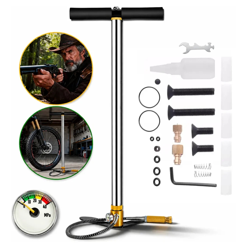 Bomba PCP Alta Pressão 3 Estágios 4500PSI 310bar Aço Inoxidável Manual Universal com Kit Acessórios