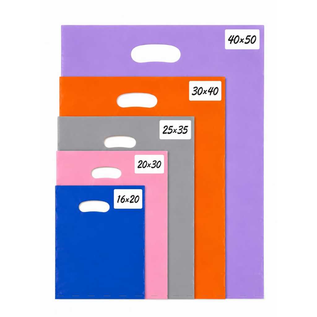 100 Sacolas Plásticas - 16X20 / 20X30 / 25X35 / 30X40 / 40X50 - Boca de Palhaço / Alça Vazada
