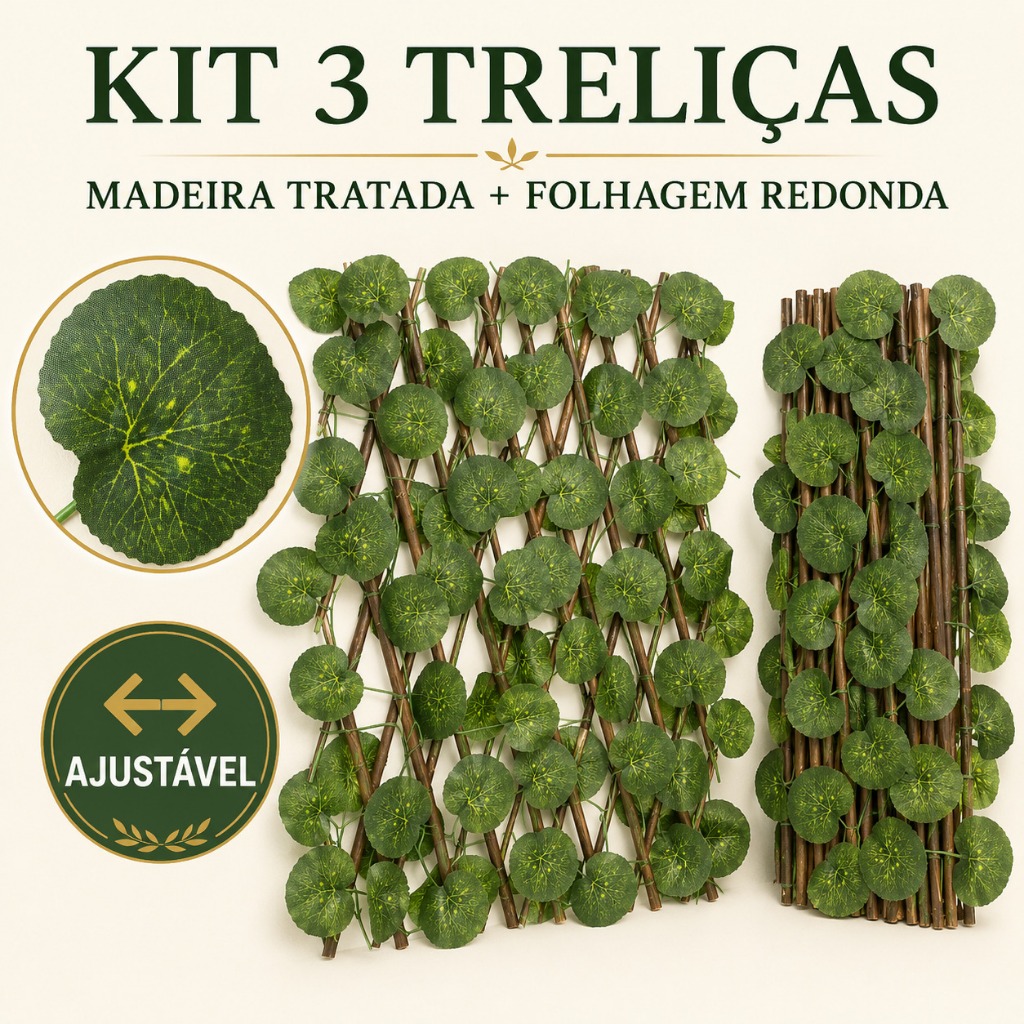 Kit 3 treliça de madeira real tratada Hera Jiboia Facíl Instalação Resistente Sol Chuva Área Sanfona