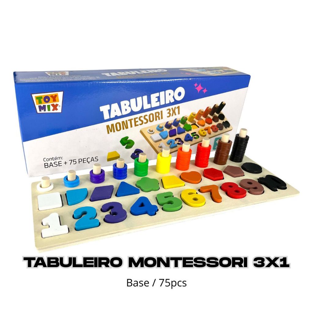 Tabuleiro Montessori Atividades Pescaria Encaixe Numeros Letras Brinquedo Educativo MDF 133pcs