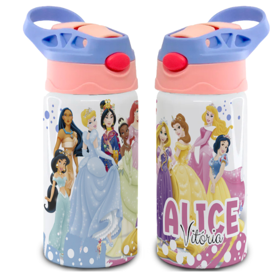 Garrafinha TÉRMICA INFANTIL PRINCESAS - FROZEN - CINDERELA - PEQUENA SEREIA
