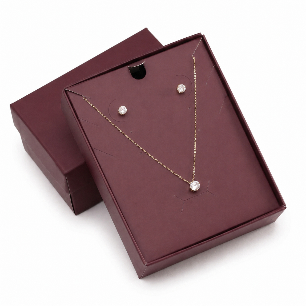 Semijoia Luxo Conjunto Ponto Luz Colar Brincos Banho de Ouro 18K  Presente Feminino