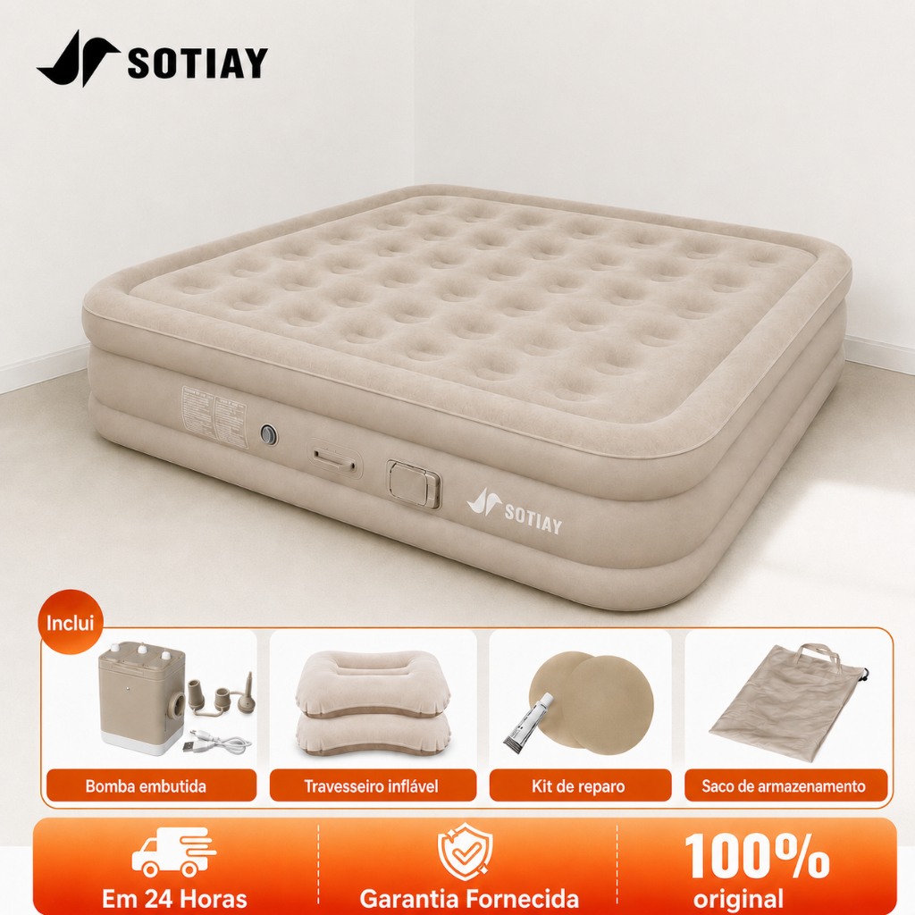 Sotiay Colchão Inflável Queen Casal Cama De Campanha Bomba Inflável Com Bateria De Lítio Integrada 200*150*40cm