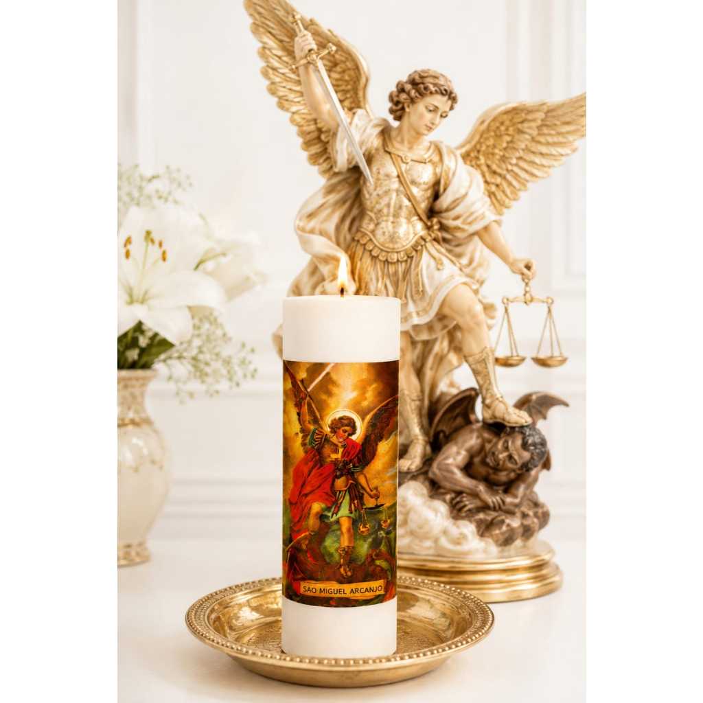 2 Velas Votiva 7 Dias São Miguel Arcanjo 100% Parafina Pura 260g Quaresma Frei Santos Católicos