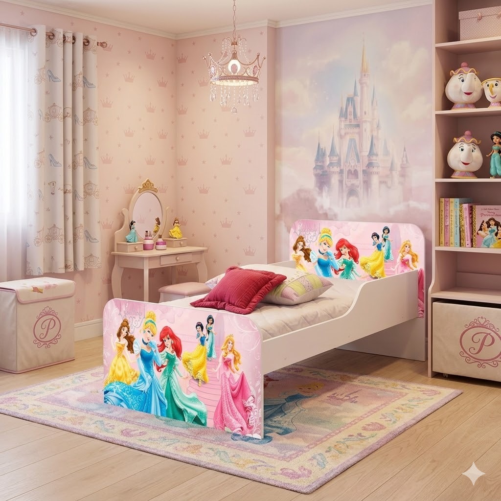 Mini Cama Infantil Com Colchão Princesas Meninas Castelo Encantada Criança Quarto Temático Divertido