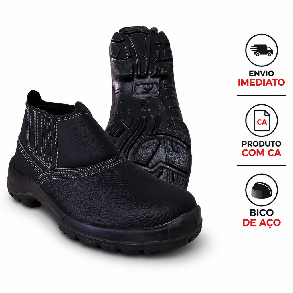Bota Botina Coturno De Segurança Bico de Aço Solado Bidensidade Couro Com CA Obra Indústria Trabalho