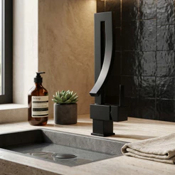 Torneira Banheiro Monocomando Quadrada Misturador Aço Inox 304 Preta Premium