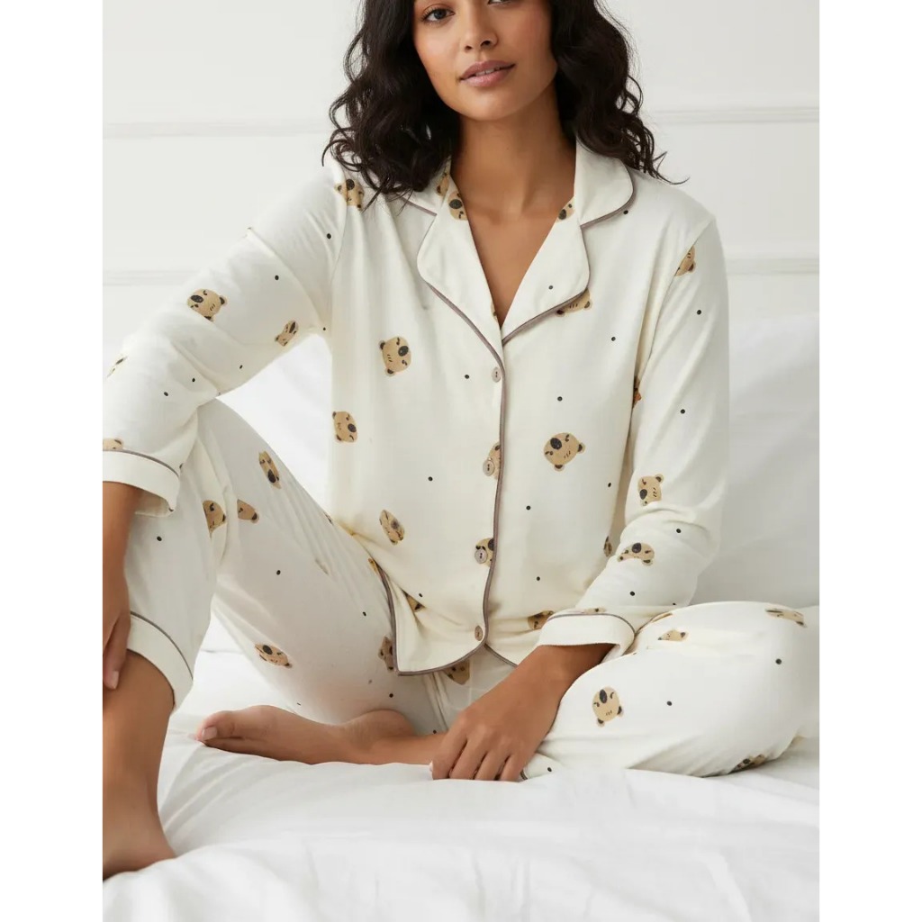 Pijama Feminino longo blogueirinha americano botão inverno gestante amamentação