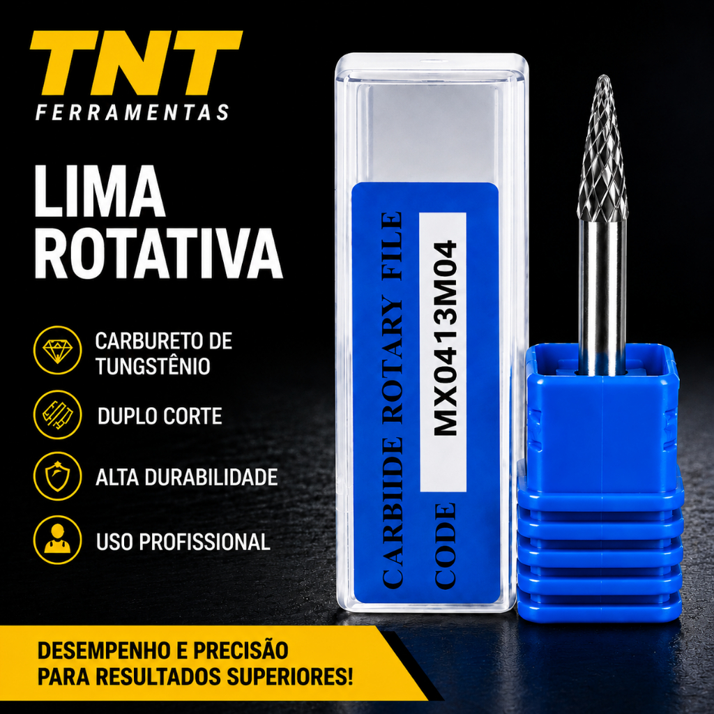 Lima Rotativa Tnt Cônica 04x13mm Duplo Corte Metal Duro Multisuperfícies