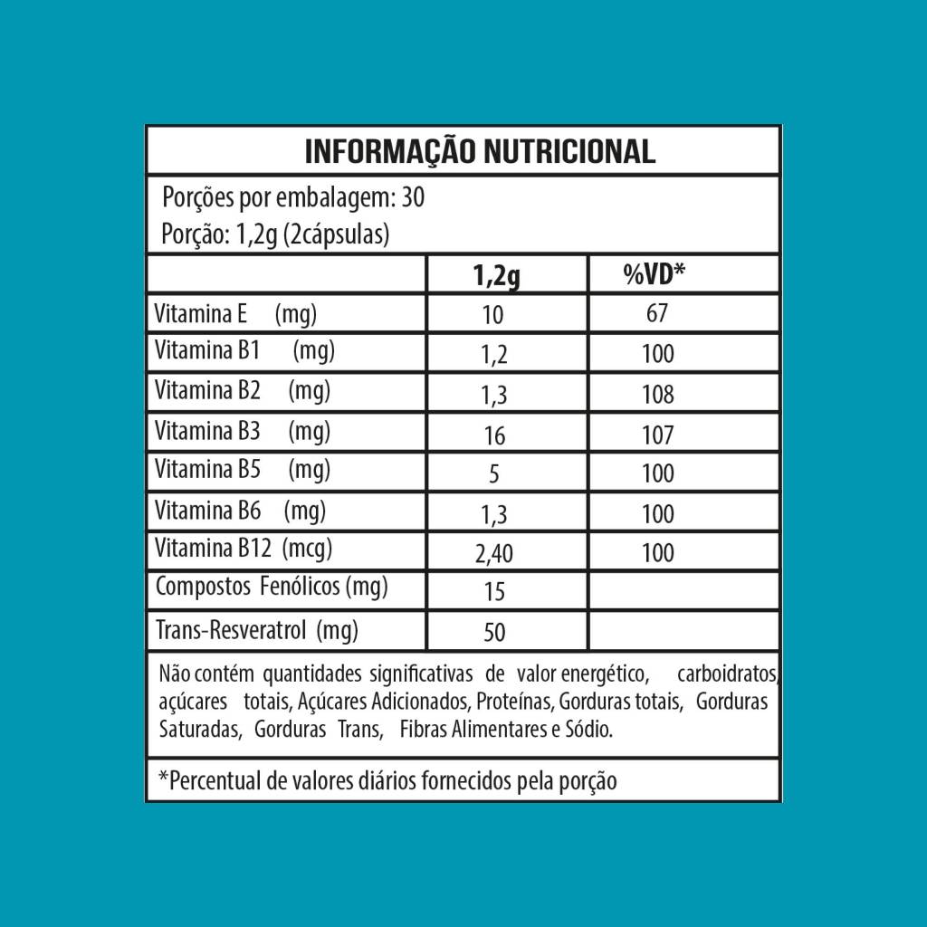 Trans-Resveratrol + Vitamina B + Vitamina E - Amesse 60 Cápsulas