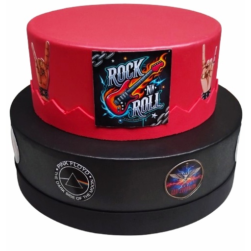 Bolo Fake em isopor encapado em EVA 02 andares - bolo fake Rock and Roll