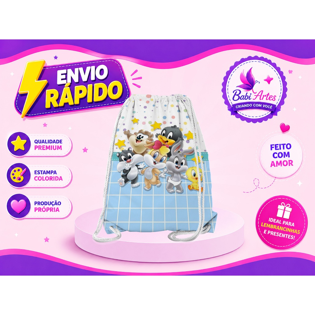 Mochilinha Saco Looney Tunes Envio Rápido saquinho lembracinha para festa Aniversário