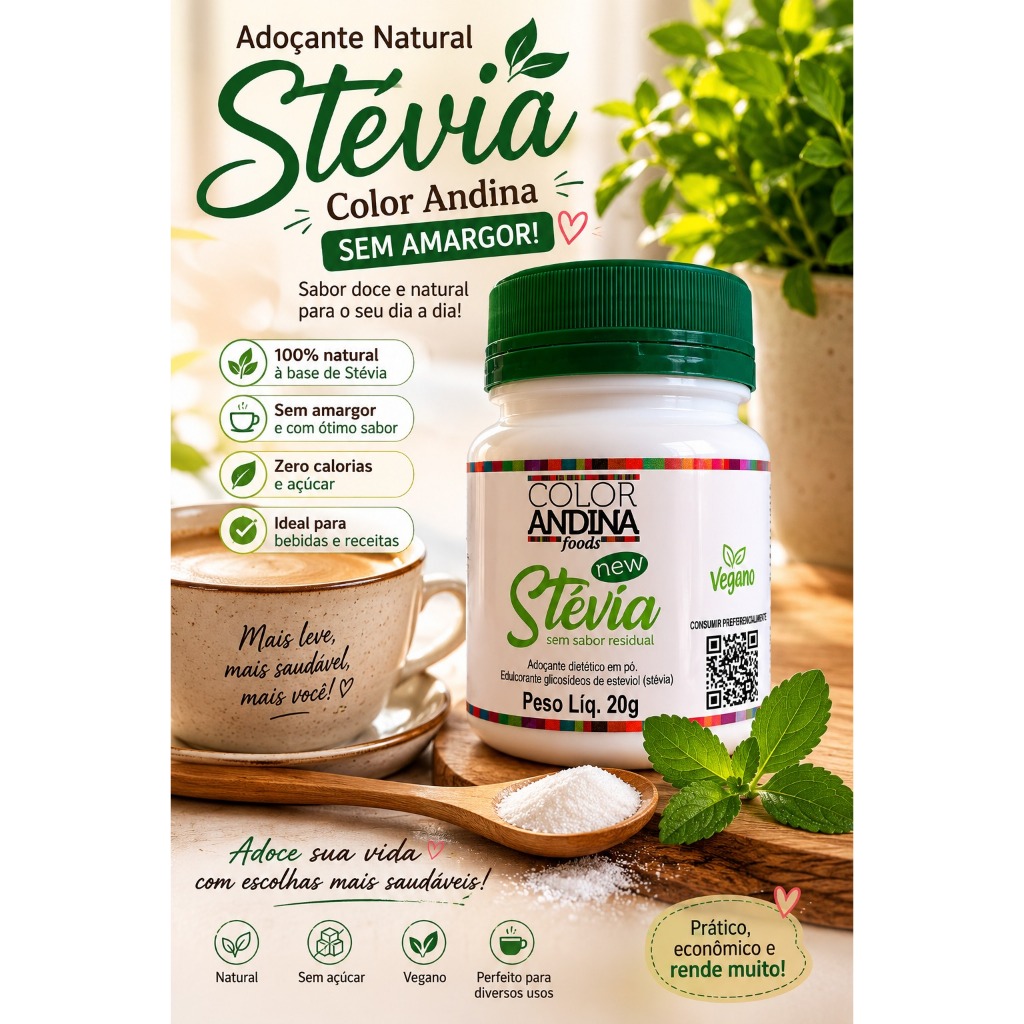 Adoçante Color Andina Natural 100% Stevia 20g Puro Naturaza