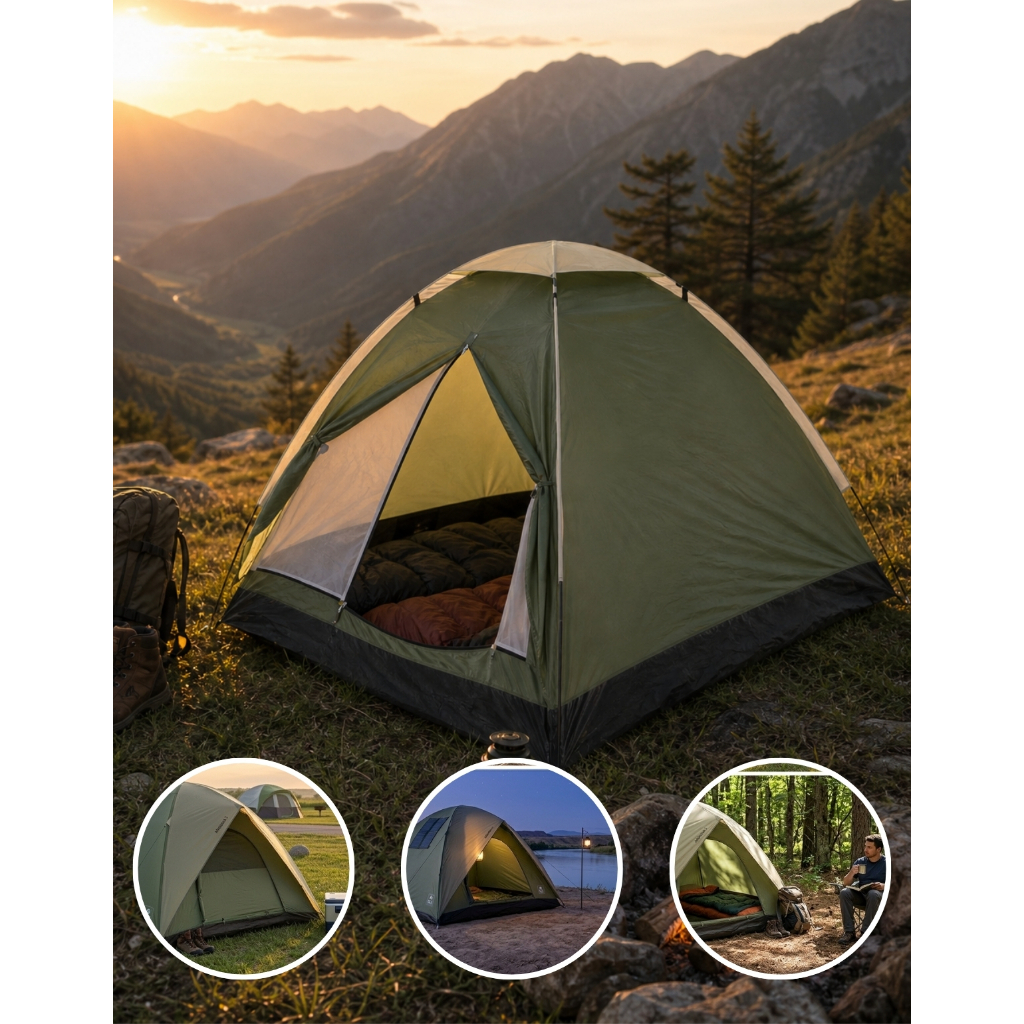 Barraca Camping para 2 Pessoas Verde Impermeável com Bolsa Leve de Carregar e Facíl Montagem Belfix