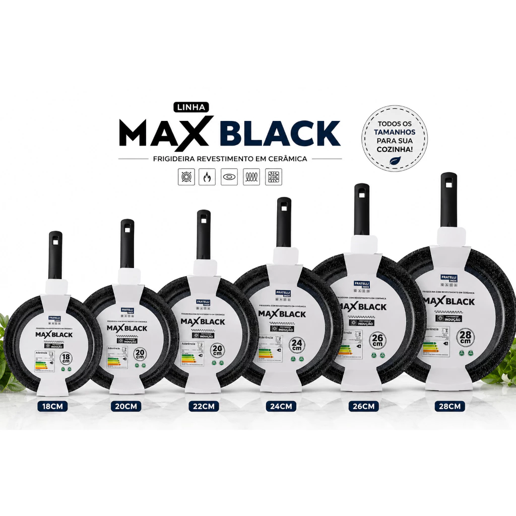 Frigideira Cerâmica Max Black Indução e Fogo Antiaderente Premium Diversos Tamanhos — imagem 1