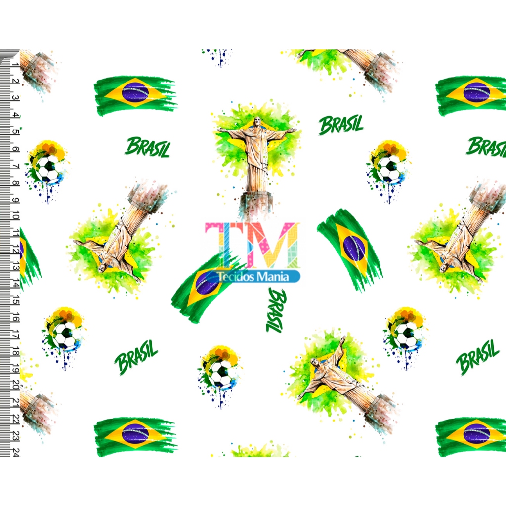 Tecido tricoline, microfibra ou gabardine estampado - Brasil - Copa - Cristo redentor - 0.50cm