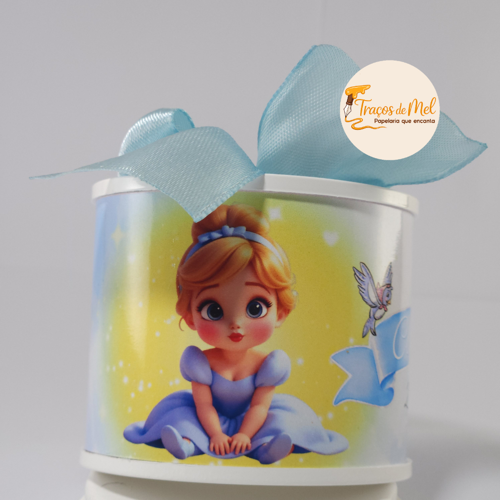 Kit Tubolatas Personalizadas 5x6cm Princesa Cinderela com Laço Lembrancinha Festa
