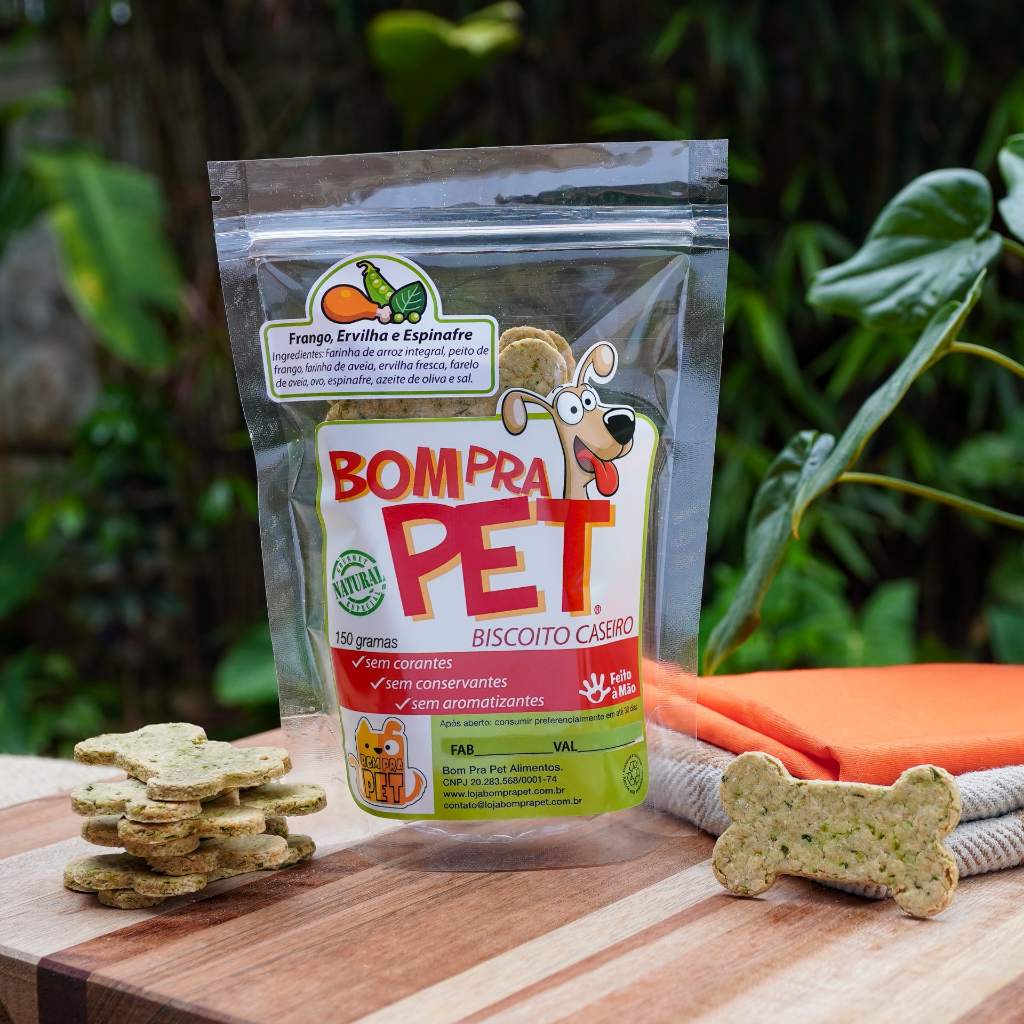 Biscoito Natural para Cachorro sabor Frango, Ervilha e Espinafre 150gr - Bom Pra Pet