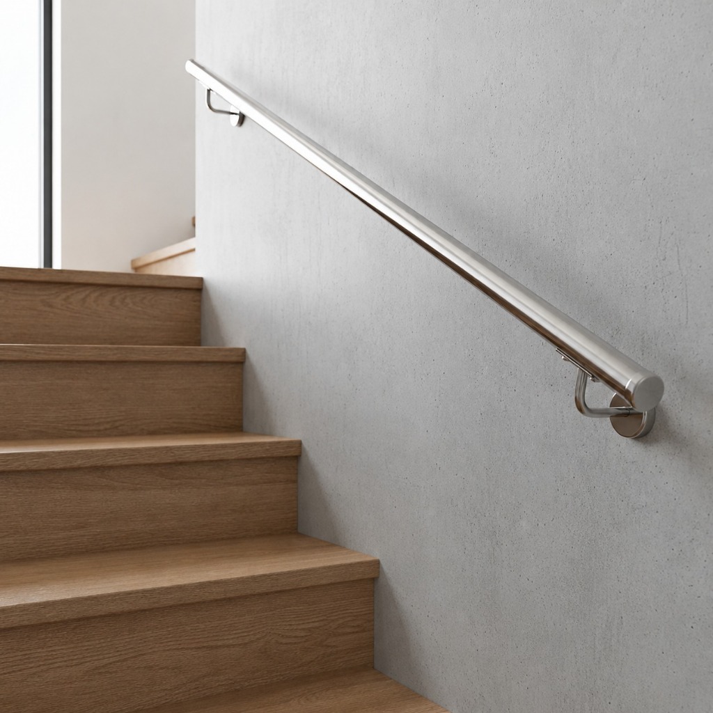 Tubo Corrimão Inox Para Escada Parede 1 Metro Kit Completo Fácil Instalação Residencial Comercial