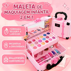 Kit Beleza Infantil Maleta Portátil Com Espelho, Maquiagem E Manicure Não Tóxico Presente Aniversário Criança