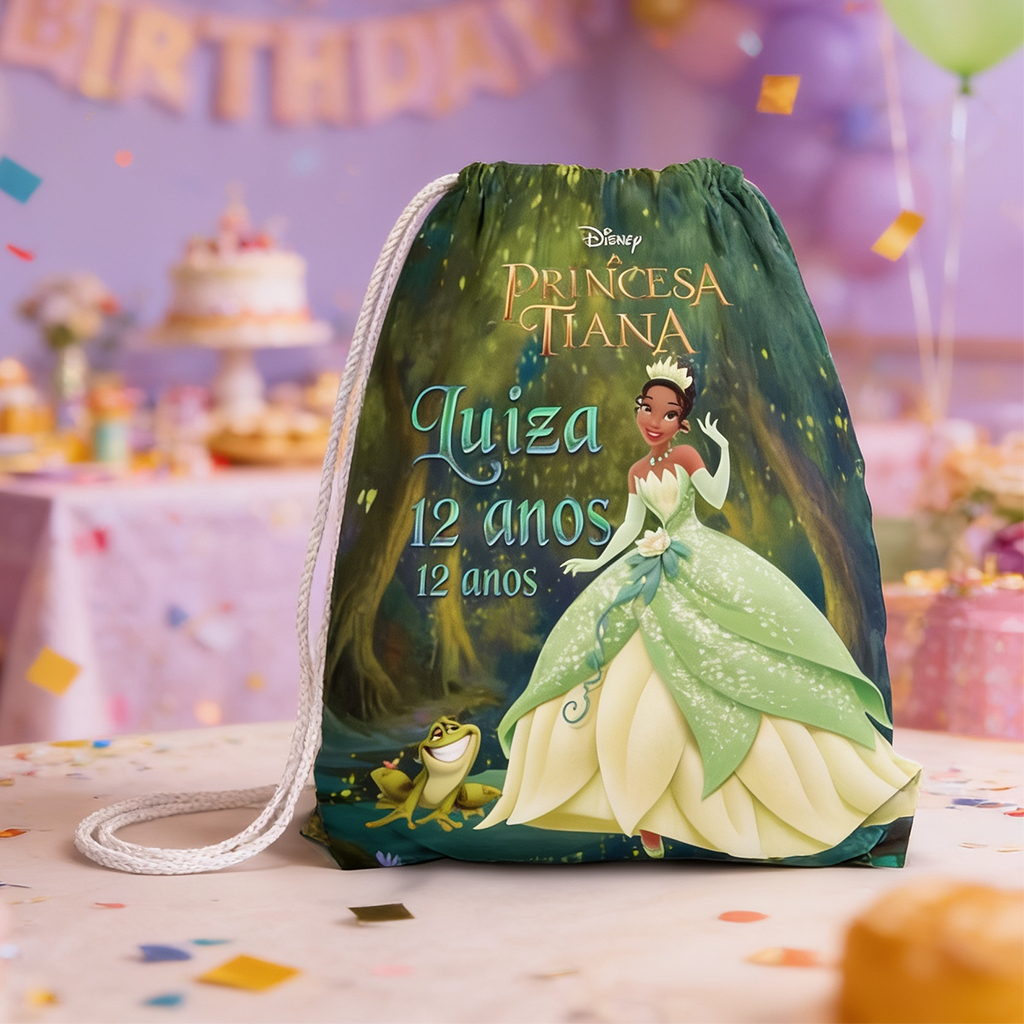 Mochilinha Sacolinha Mochila Saco Sacochila Saquinho Lembrancinha Brinde Aniversario Personalizadas Princesa E O Sapo