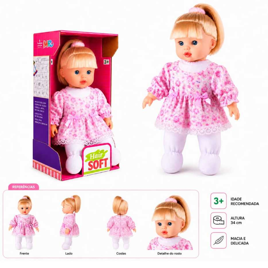Boneca Loira Colecao Hair Soft Corpo de Pano Super Macia -Envio Imediato - — imagem 2 de 2