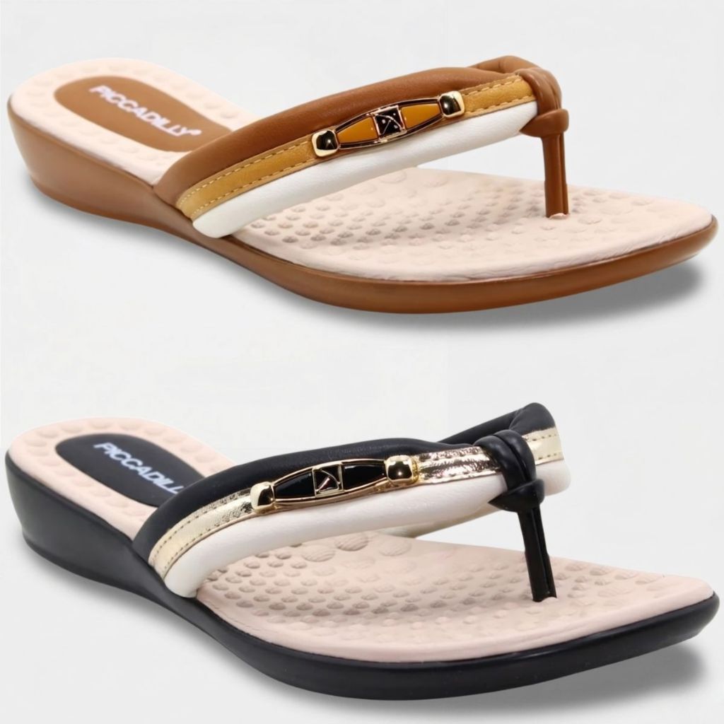 Chinelo Anabela Piccadilly Detalhe Dourado Feminino