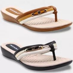 Chinelo Anabela Piccadilly Detalhe Dourado Feminino