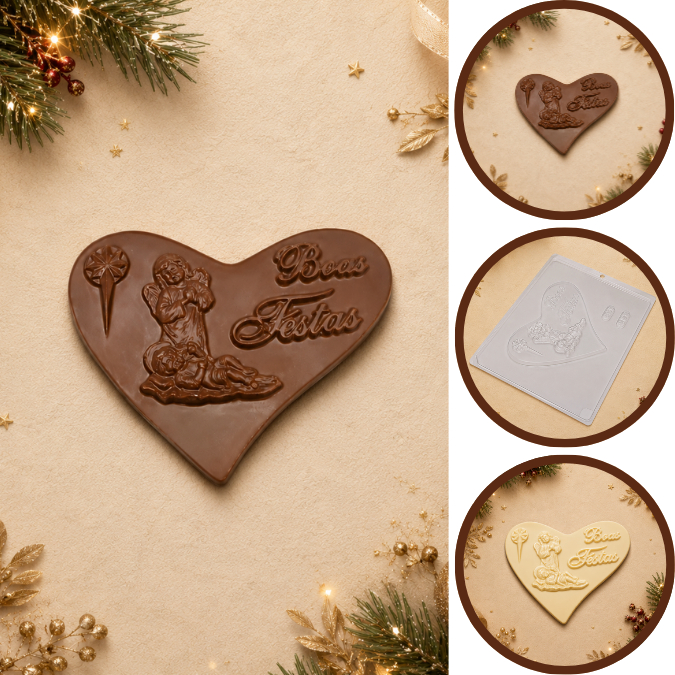 Forma Simples Coração NATAL 182 (I3) em Acetato BWB Para Bombom e Doces de Chocolate e Confeitaria. (CHOCO)