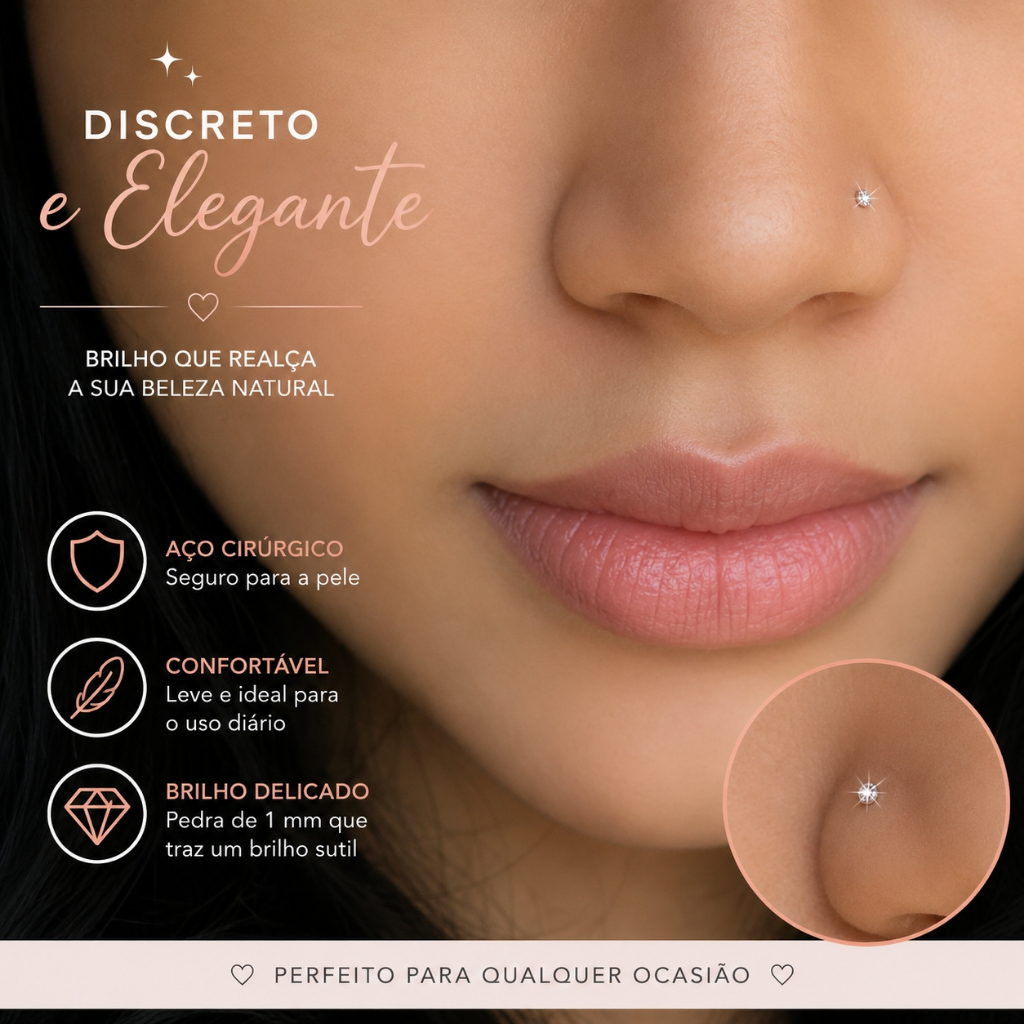 Piercing Delicado - Ponto De Luz 1 mm Em Aço Cirúrgico Para nariz