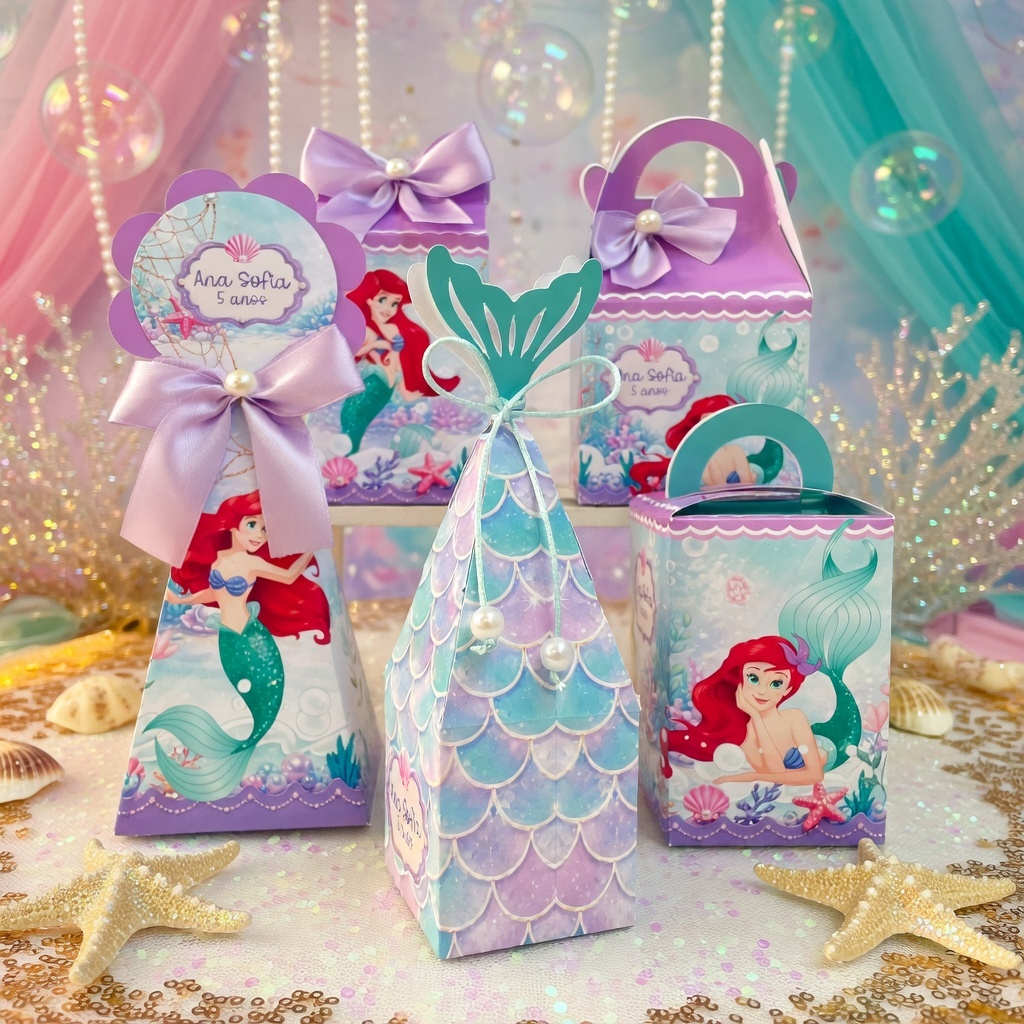 Caixinhas personalizadas a pequena sereia princesa ariel fundo do mar lembrancinha festa infantil