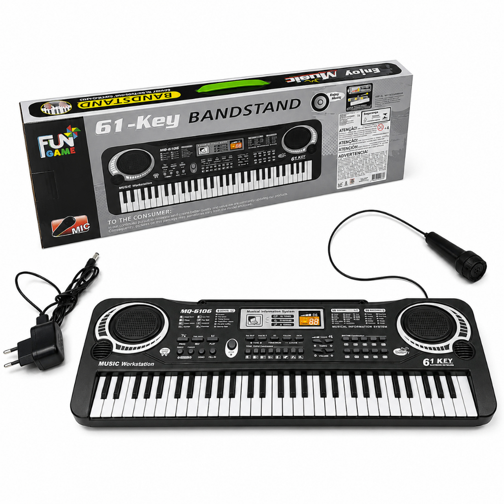 Teclado Musical Infantil 61 Teclas Com Microfone E Fonte