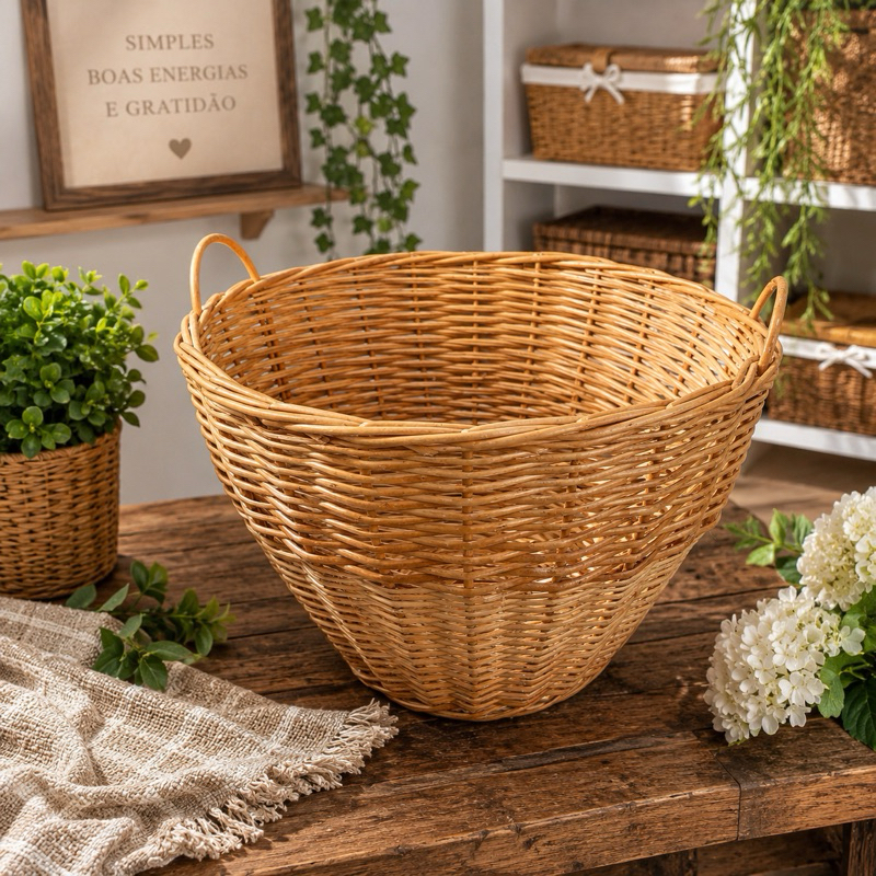 Cesto Meio Balaio De Vime Natural (P/ Roupas | Mantas | Várias Utilidades)