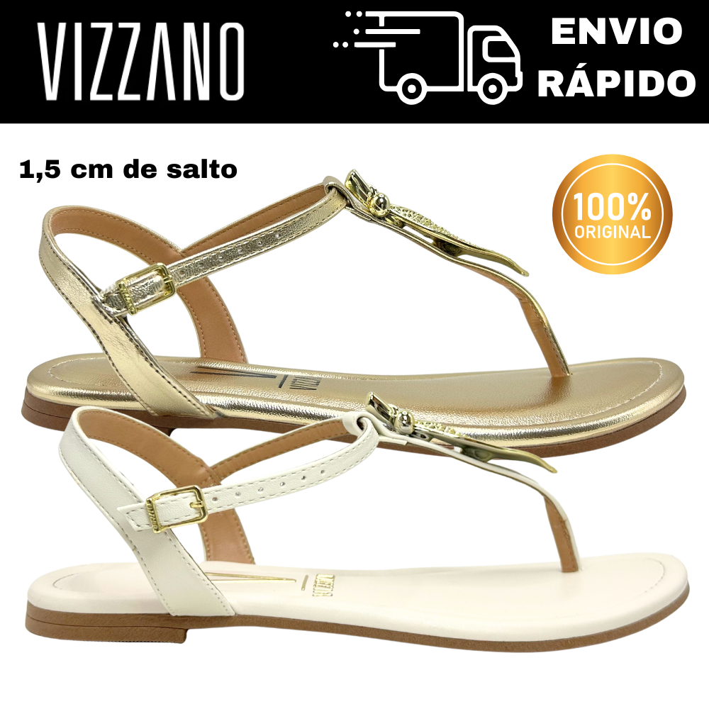 Sandália Rasteira Vizzano 6371.374 -PROMOÇÃO Confortável com Fivela Ajustável e Detalhe Dourado