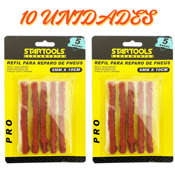 kit 10 Peças Refil Macarrão Para Reparo De Pneus  Carro Moto Borracha StarTools
